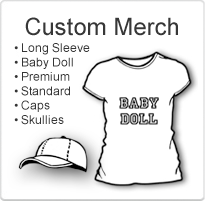 Custom Merch T-Shirts, Baseball Caps and Skullies